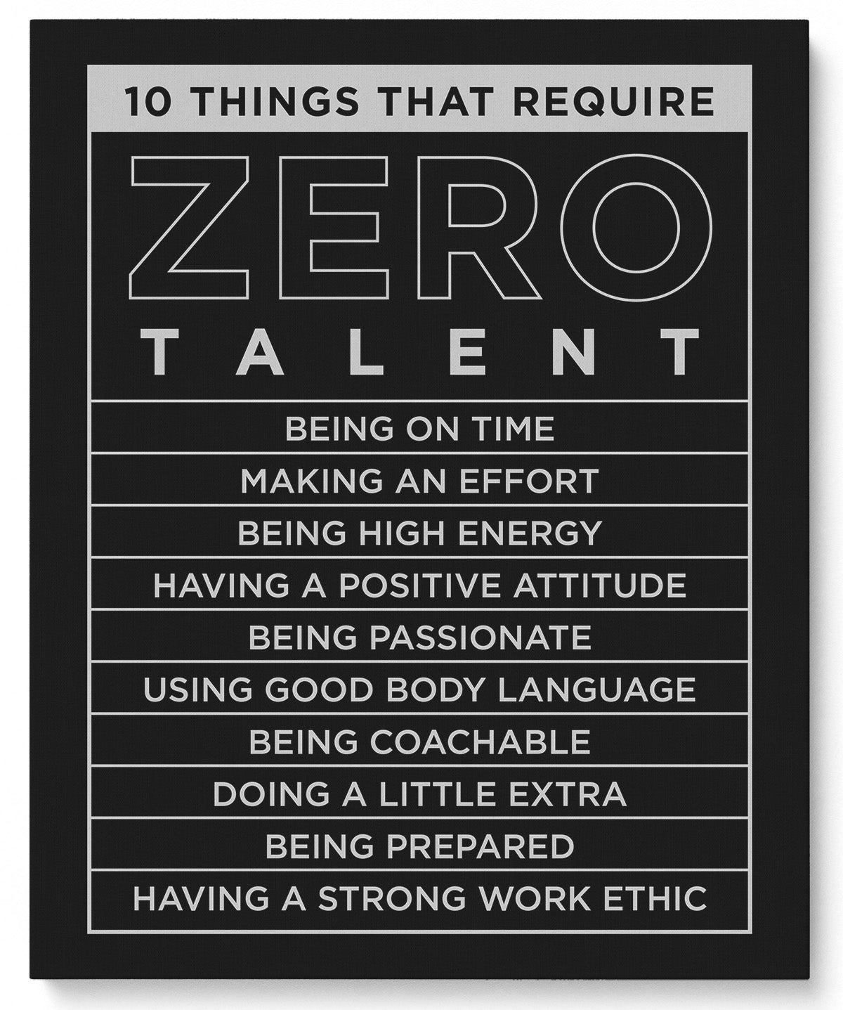 10 Things That Require Zero Talent Room Decor - Inspirational Wall Art - Motivational Wall Decor for Office Kitchen Bedroom Bathroom - Gift for Women Men Mentor Teens