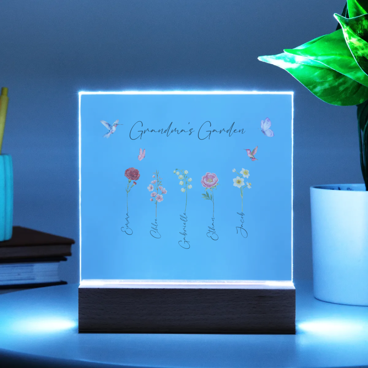 Customizable Grandma Garden with Birth flowers Acrylic Square Plaque