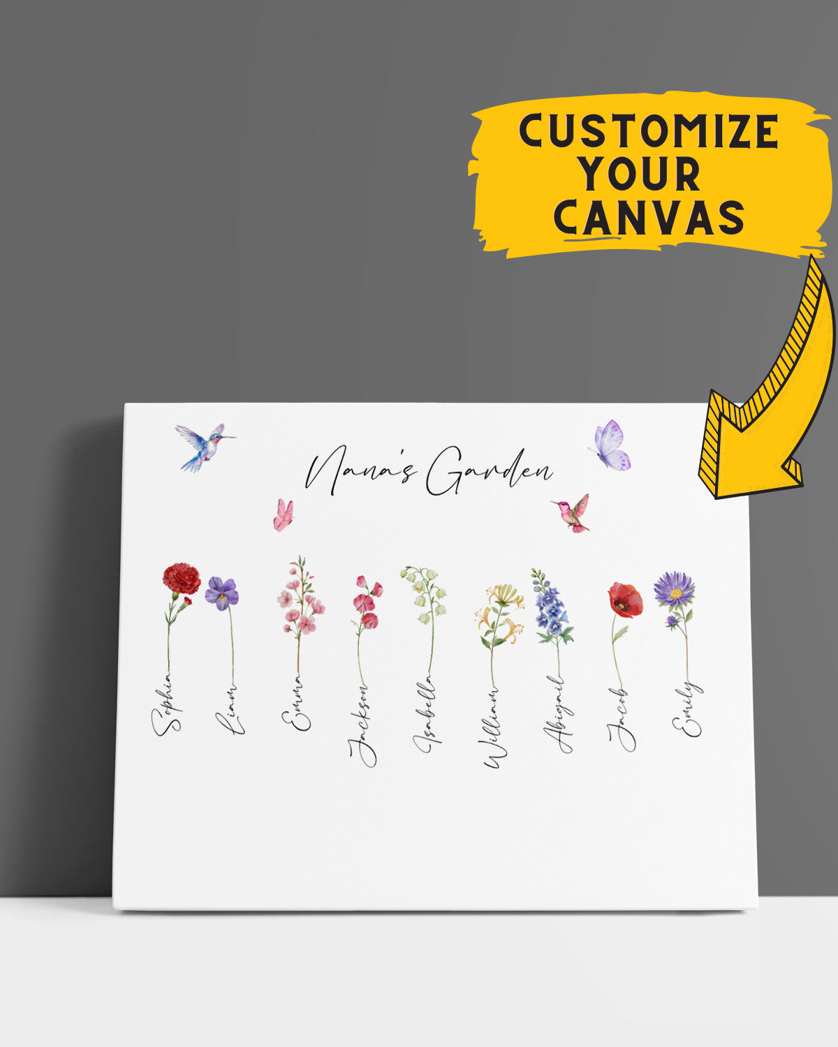 Customizable Grandma Garden with Birth flowers Wall Art Canvas