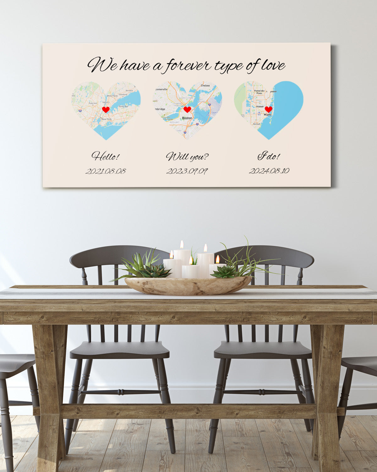 Map Wall Art Canvas - Hello , Will You , I Do - Couple Personalized Horizontal Canvas
