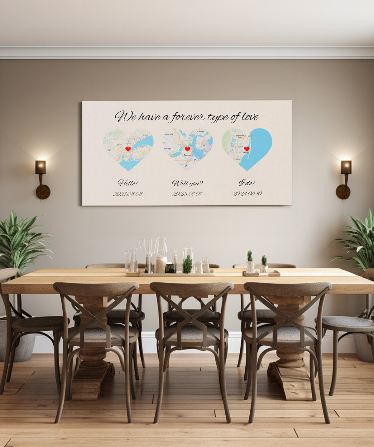 Map Wall Art Canvas - Hello , Will You , I Do - Couple Personalized Horizontal Canvas