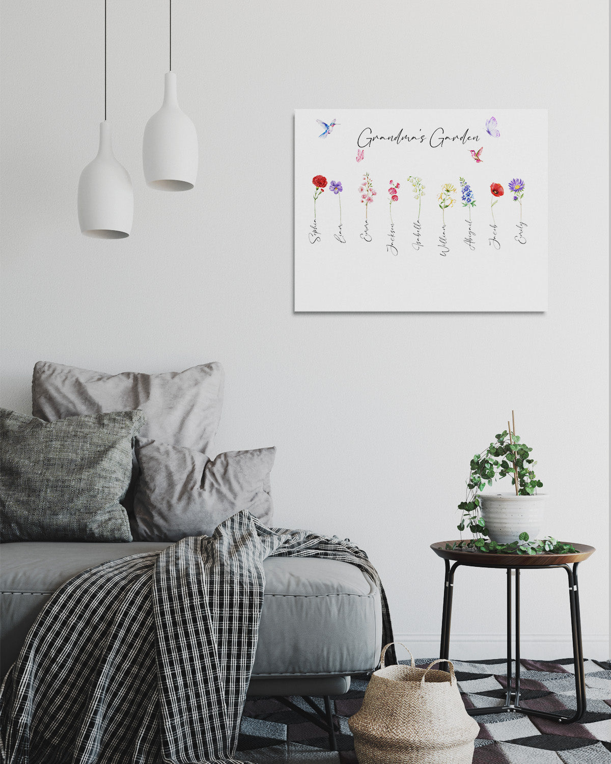 Customizable Grandma Garden with Birth flowers Wall Art Canvas