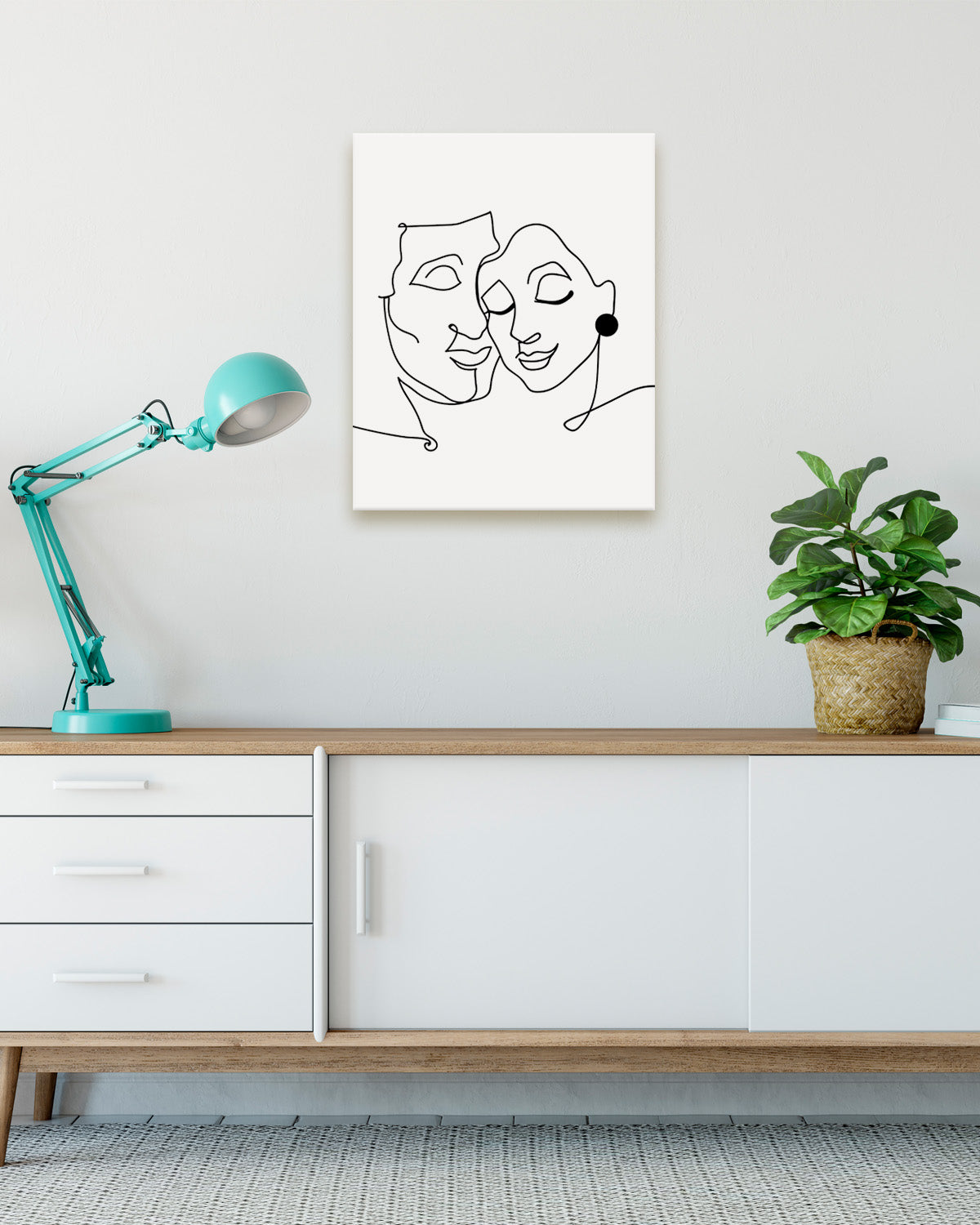Abstract Line Drawing of A Man and A Woman - Wall Decor Art Print with a white background