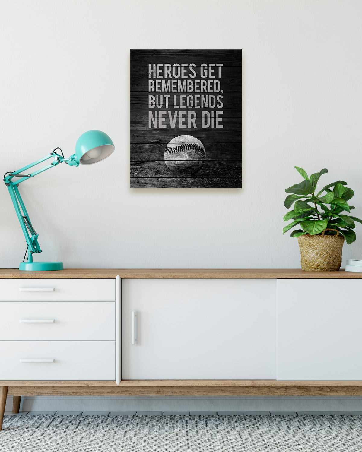 Heroes Get Remembered Legends Never Die - Baseball Motivational Sports Quotes - Baseball Wall Art for Boys Bedroom, Baseball Coach Gift - Inspirational Baseball Wall Decor