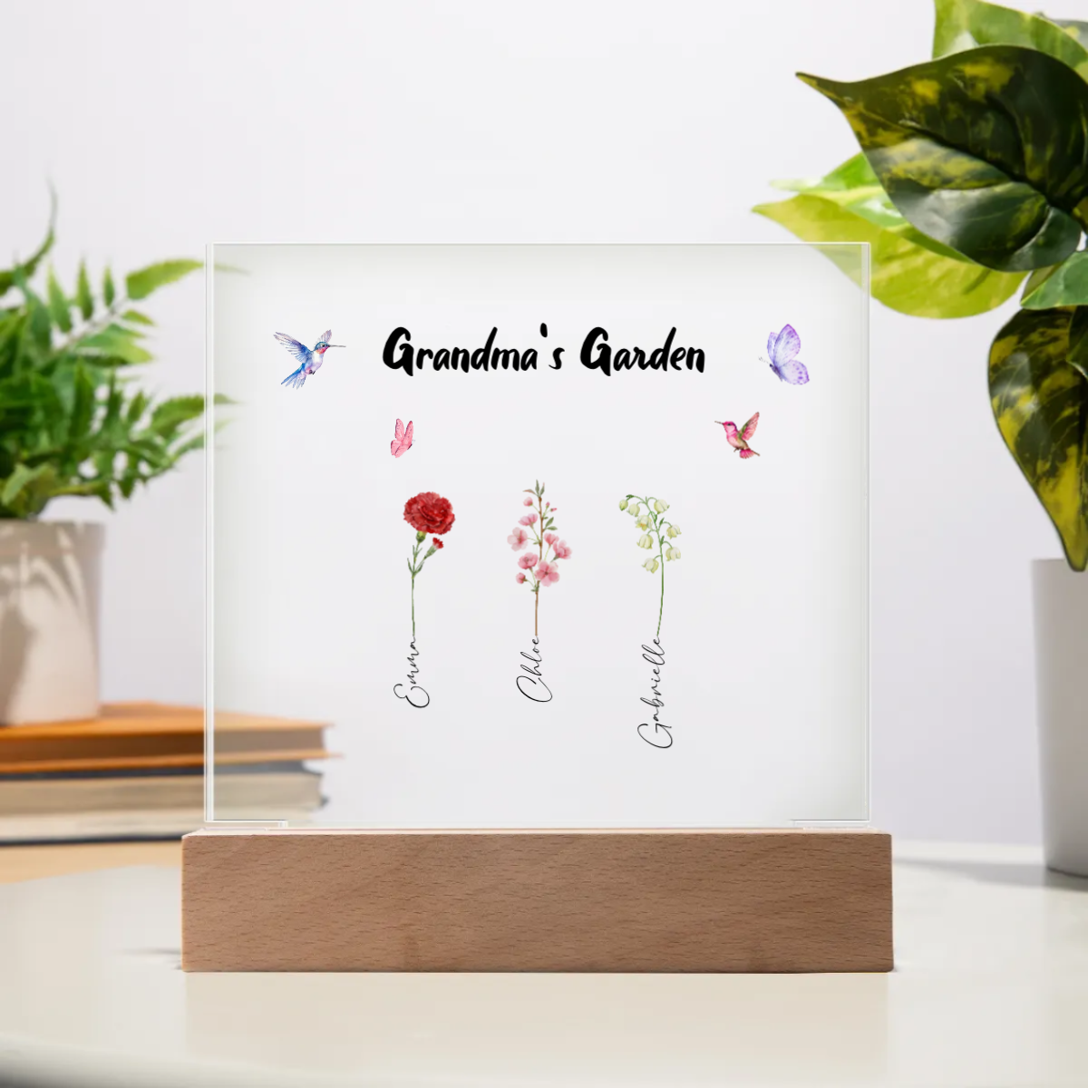 Customizable Grandma Garden with Birth flowers Acrylic Square Plaque