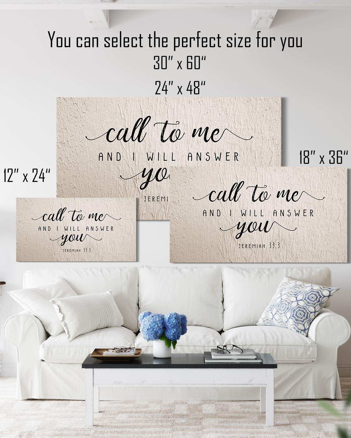 Call To Me and I Will Answer You Jeremiah 33:3 - Religious Wall Decor Art Canvas on Cream Background - Ready to Hang - Great for above a couch, table, bed or more