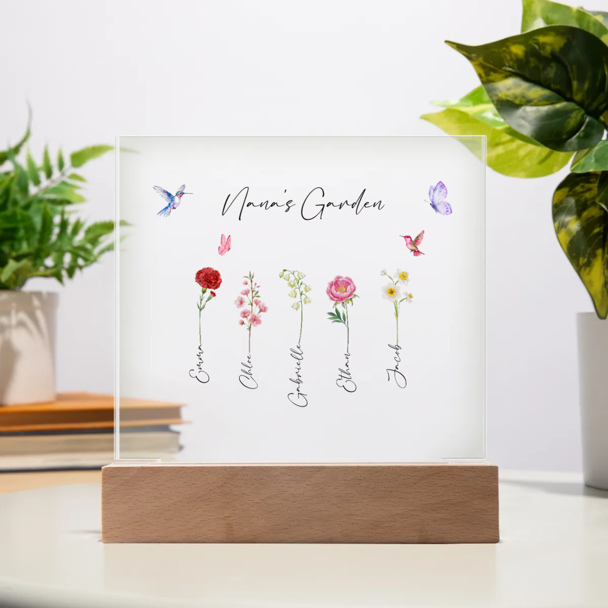 Customizable Grandma Garden with Birth flowers Acrylic Square Plaque