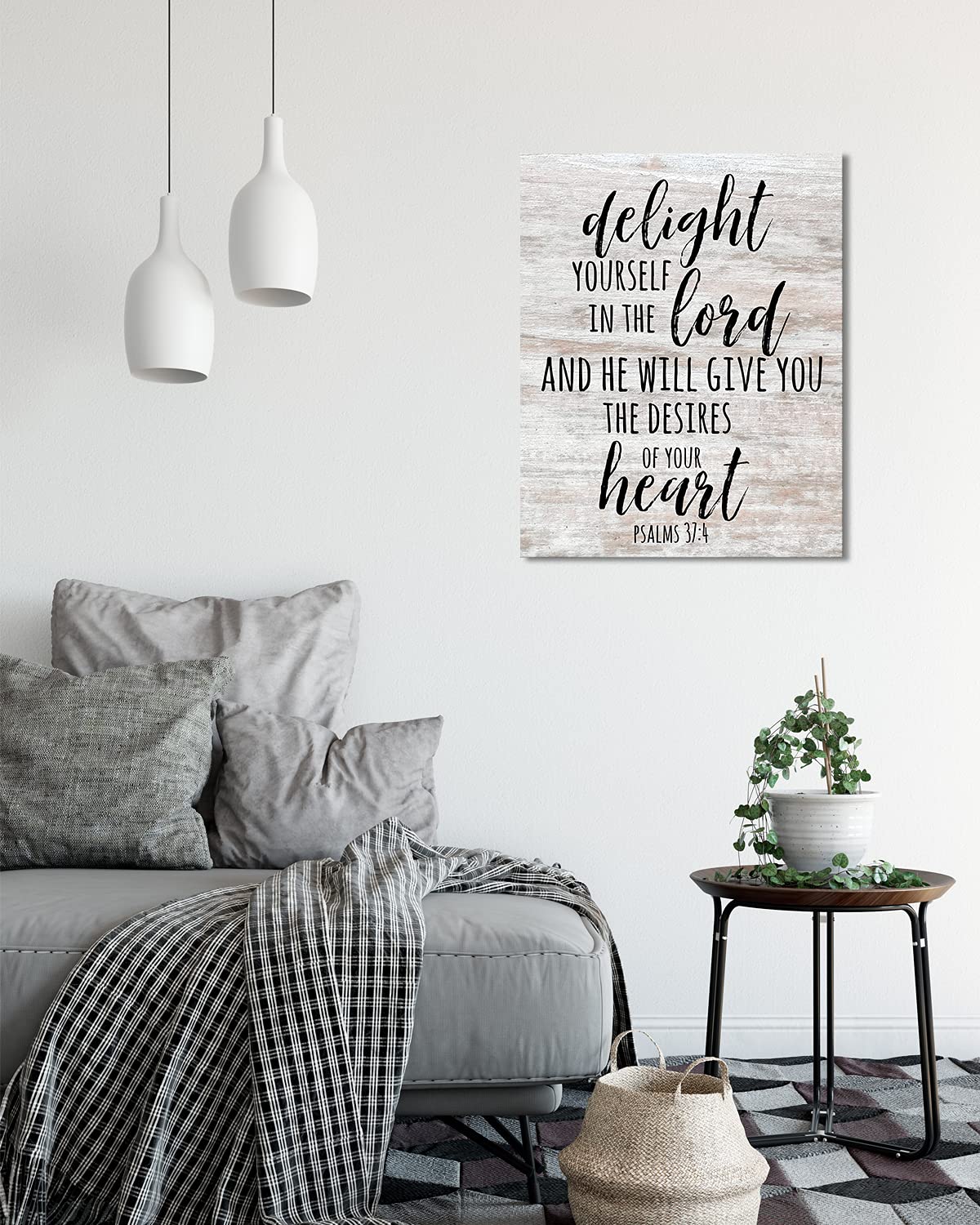 Delight yourself in the Lord, Psalm 37:4 bible verse - Christian home decor - Motivational wall art for farmhouse decor - Christmas gifts for women