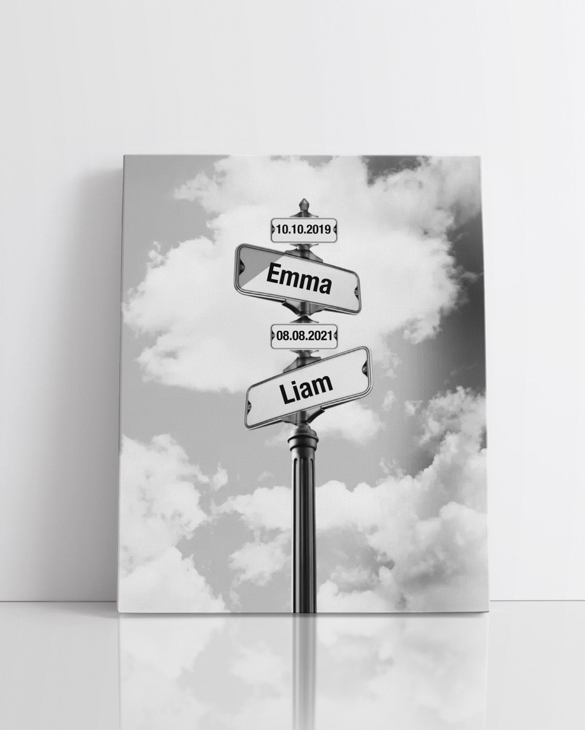 Customizable Street Sign Multi-Name Wall Art Canvas - Dates and Names - Family Personalized Sky Custom Vertical Canvas