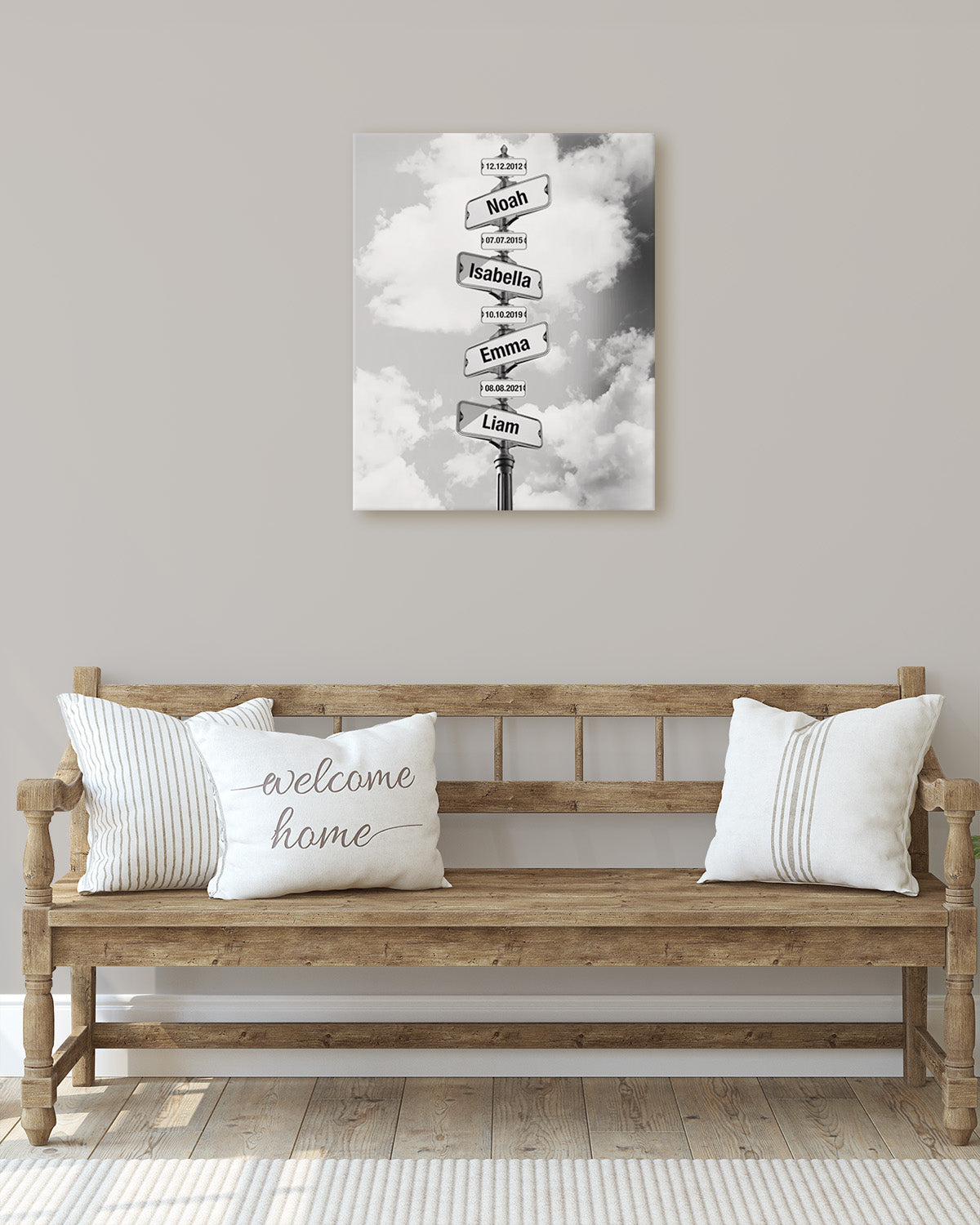 Customizable Street Sign Multi-Name Wall Art Canvas - Dates and Names - Family Personalized Sky Custom Vertical Canvas