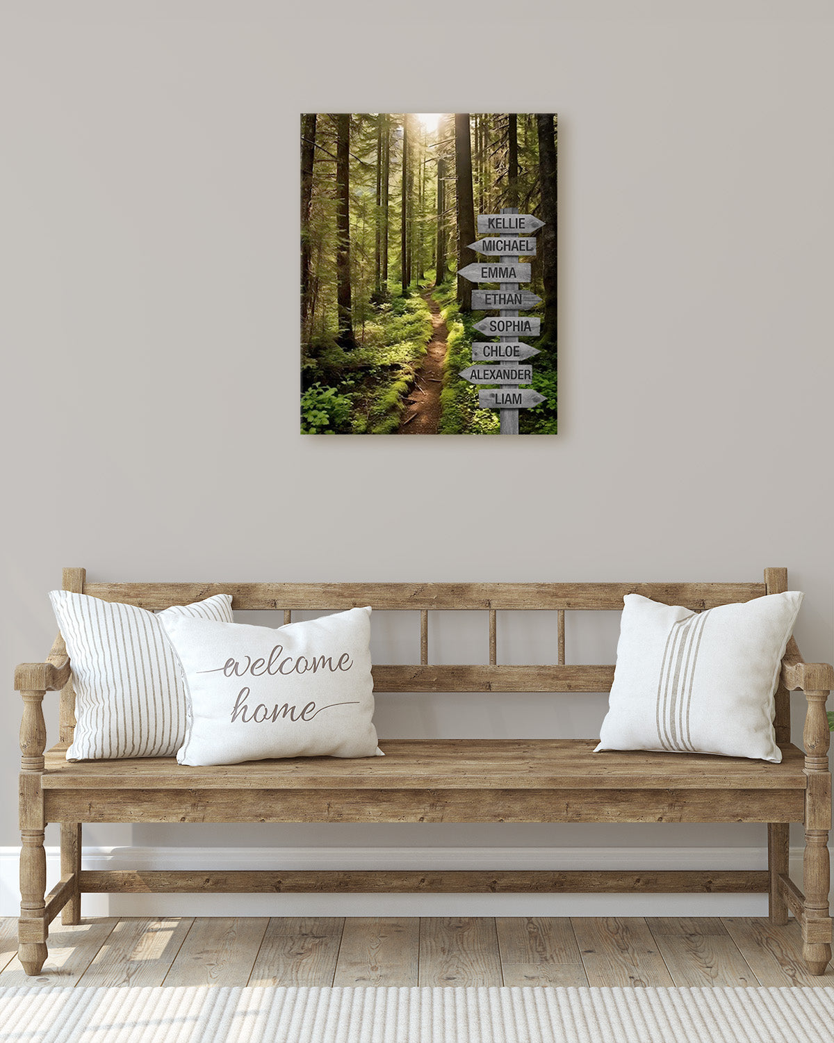 Customizable Family Wall Art Canvas - (Multi-Name Family members) - Family Personalized Forest Hiking Trail Custom Vertical Canvas