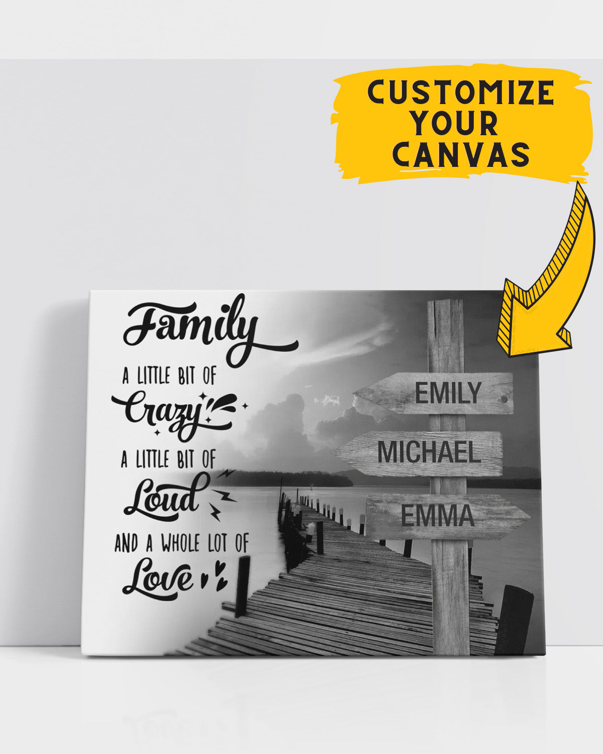 Customizable Ocean Dock Family Wall Art Canvas - (Multi-Name Family members) - Family Personalized Custom Horizontal Canvas