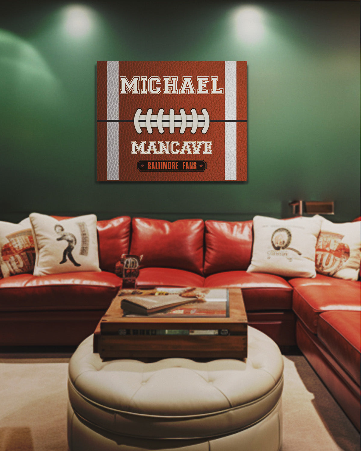 Football Mancave Wall Art - Customizable with Last Name and Team - Motivational Football Wall Art for Boys Bedroom, Locker Room, or Coach Gift - Inspirational Football Quotes