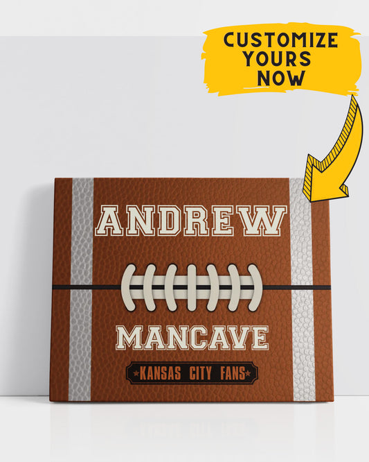 Football Mancave Wall Art - Customizable with Last Name and Team - Motivational Football Wall Art for Boys Bedroom, Locker Room, or Coach Gift - Inspirational Football Quotes