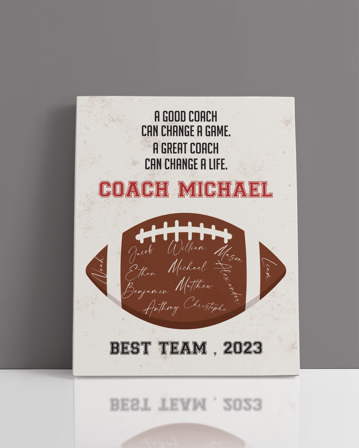 Football Coach Appreciation Gift - Customize Athlete Names, Coach's Names, Team Name, Year or Season - Motivational Sports Wall Art - Coach's Quote