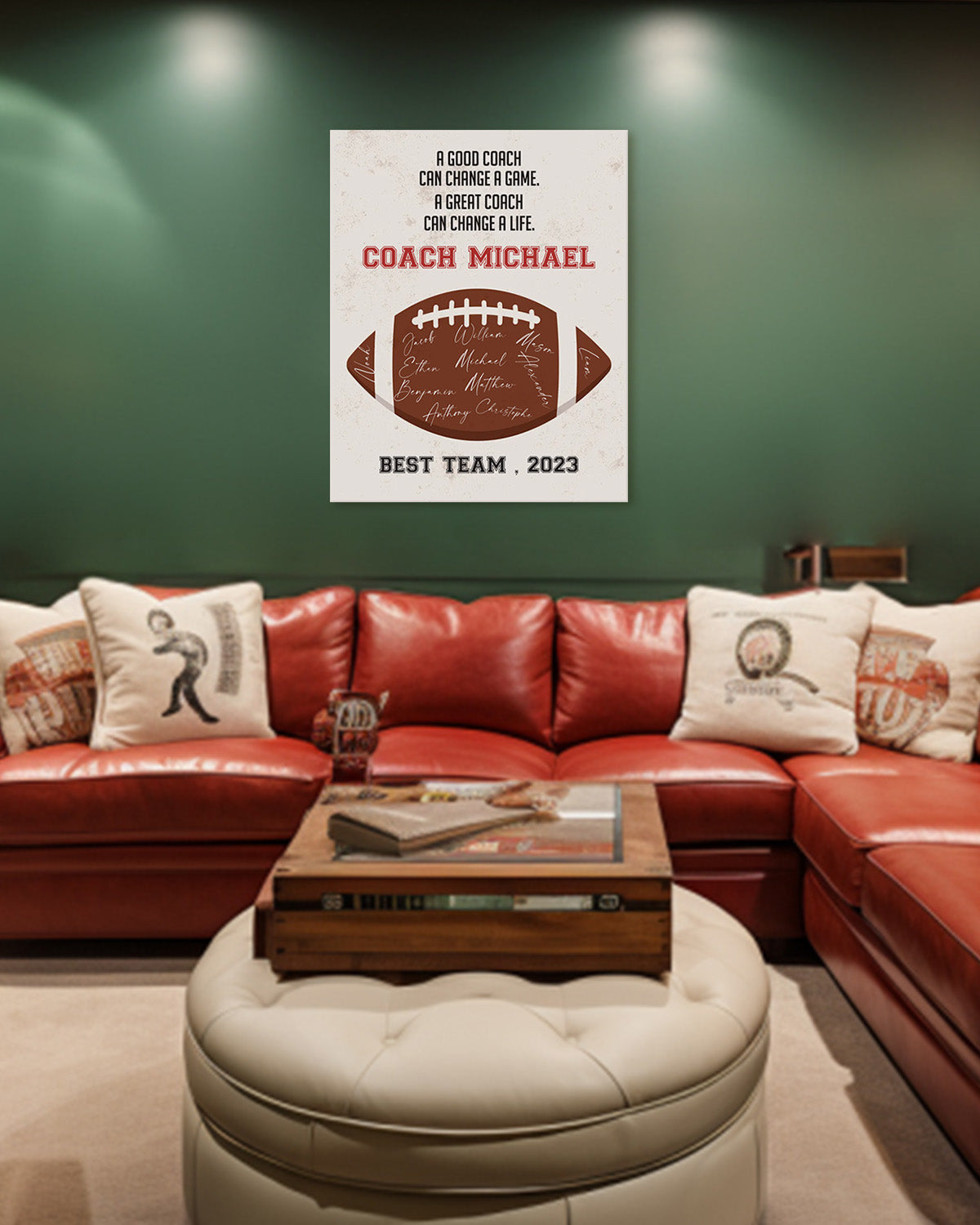 Football Coach Appreciation Gift - Customize Athlete Names, Coach's Names, Team Name, Year or Season - Motivational Sports Wall Art - Coach's Quote
