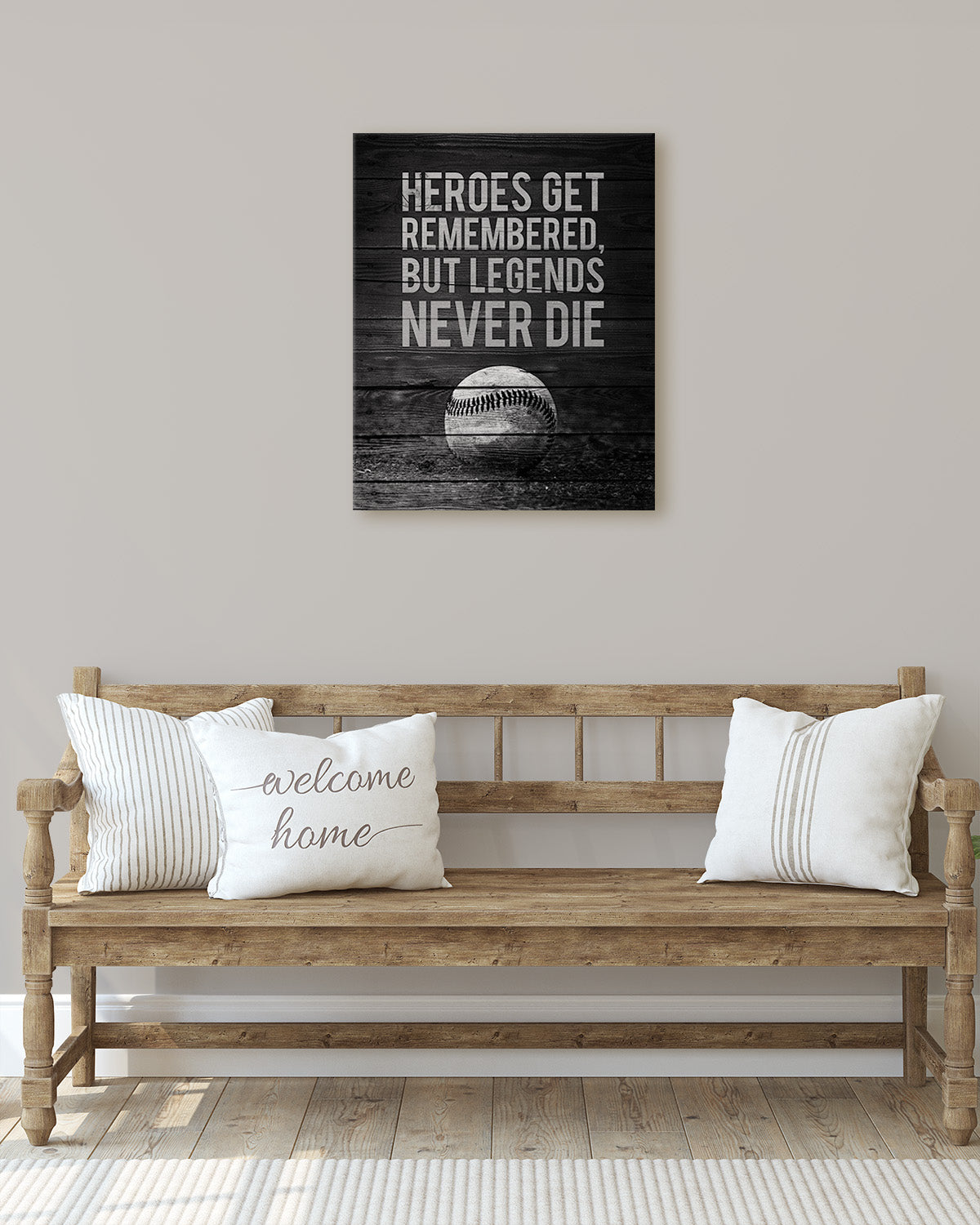 Heroes Get Remembered Legends Never Die - Baseball Motivational Sports Quotes - Baseball Wall Art for Boys Bedroom, Baseball Coach Gift - Inspirational Baseball Wall Decor