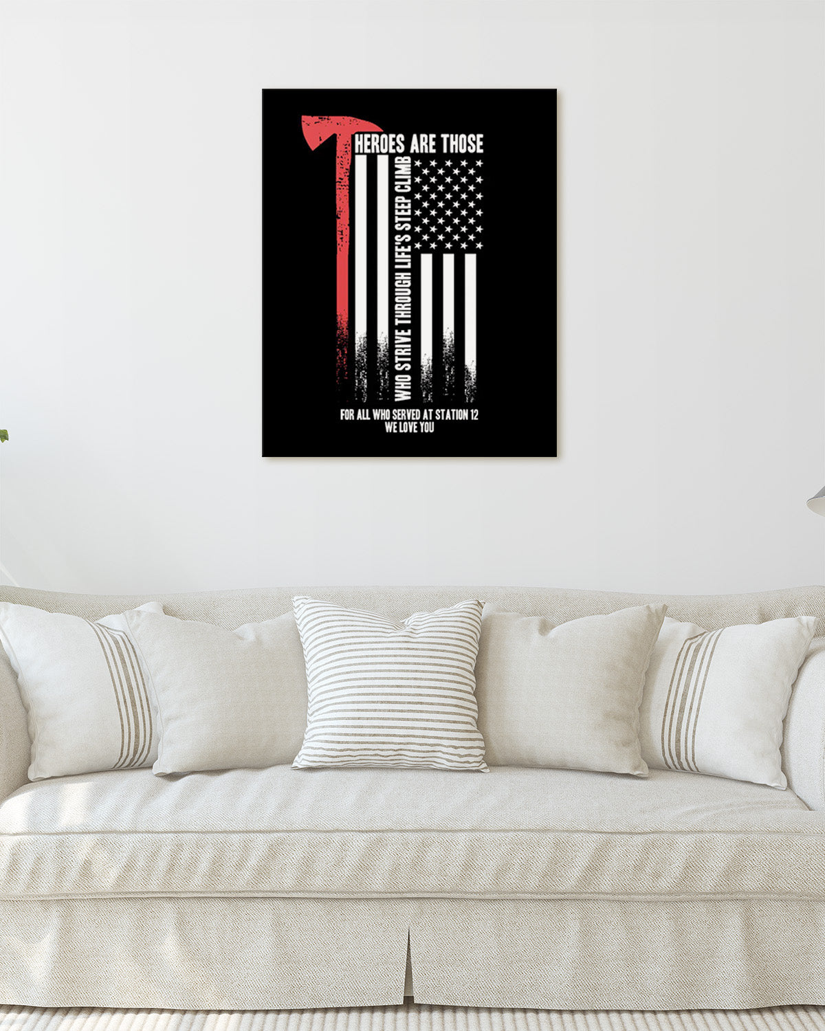 Customizable firefighter Wall decor - Heroes Are Those Who Strive -  Canvas with a black background