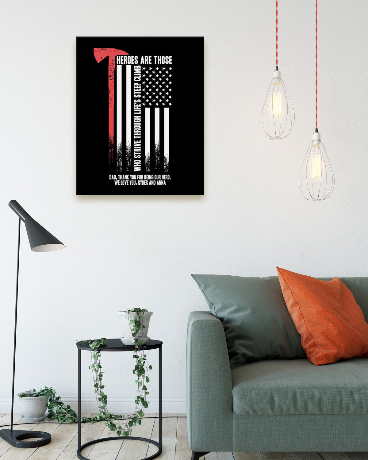 Customizable firefighter Wall decor - Heroes Are Those Who Strive -  Canvas with a black background