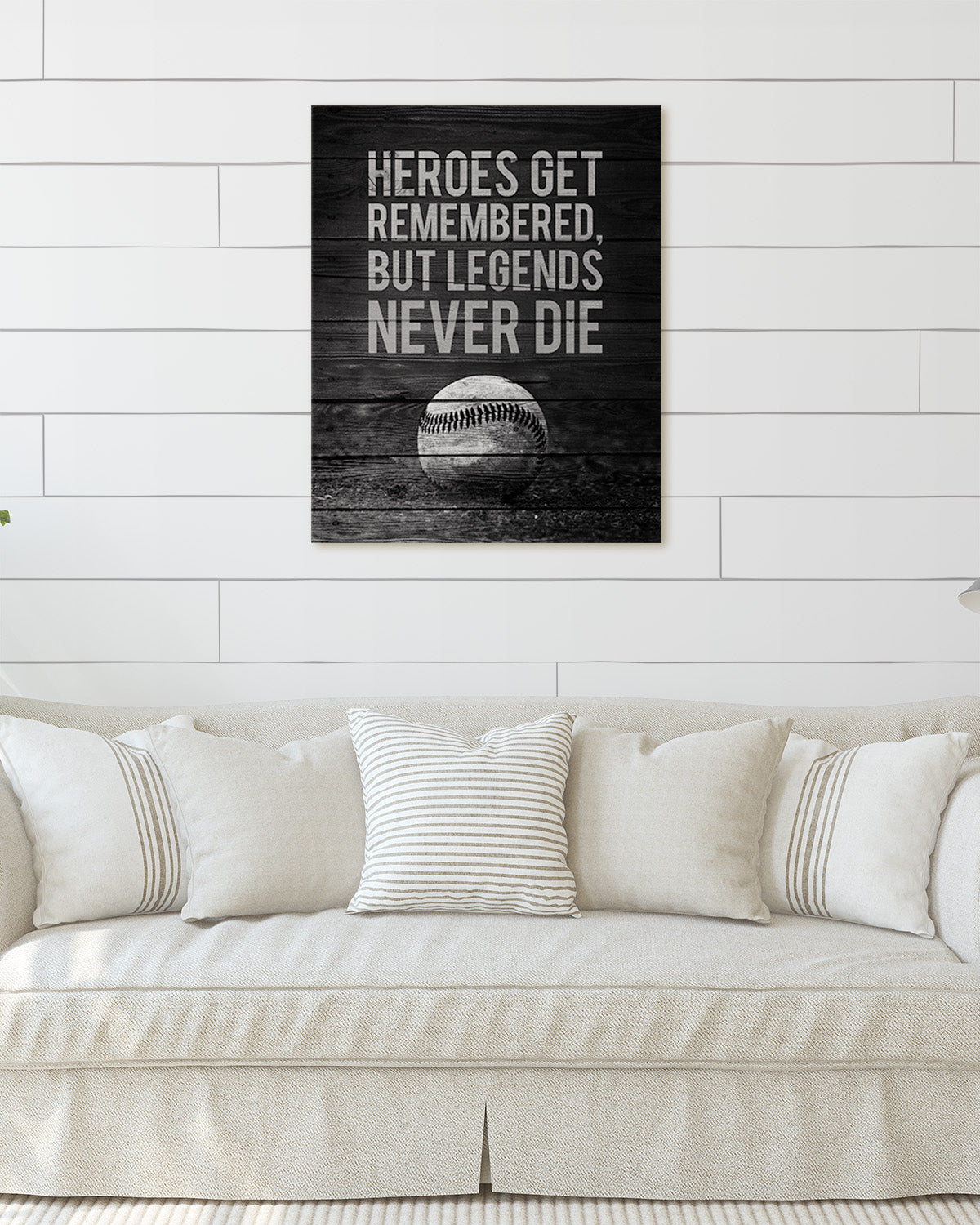 Heroes Get Remembered Legends Never Die - Baseball Motivational Sports Quotes - Baseball Wall Art for Boys Bedroom, Baseball Coach Gift - Inspirational Baseball Wall Decor