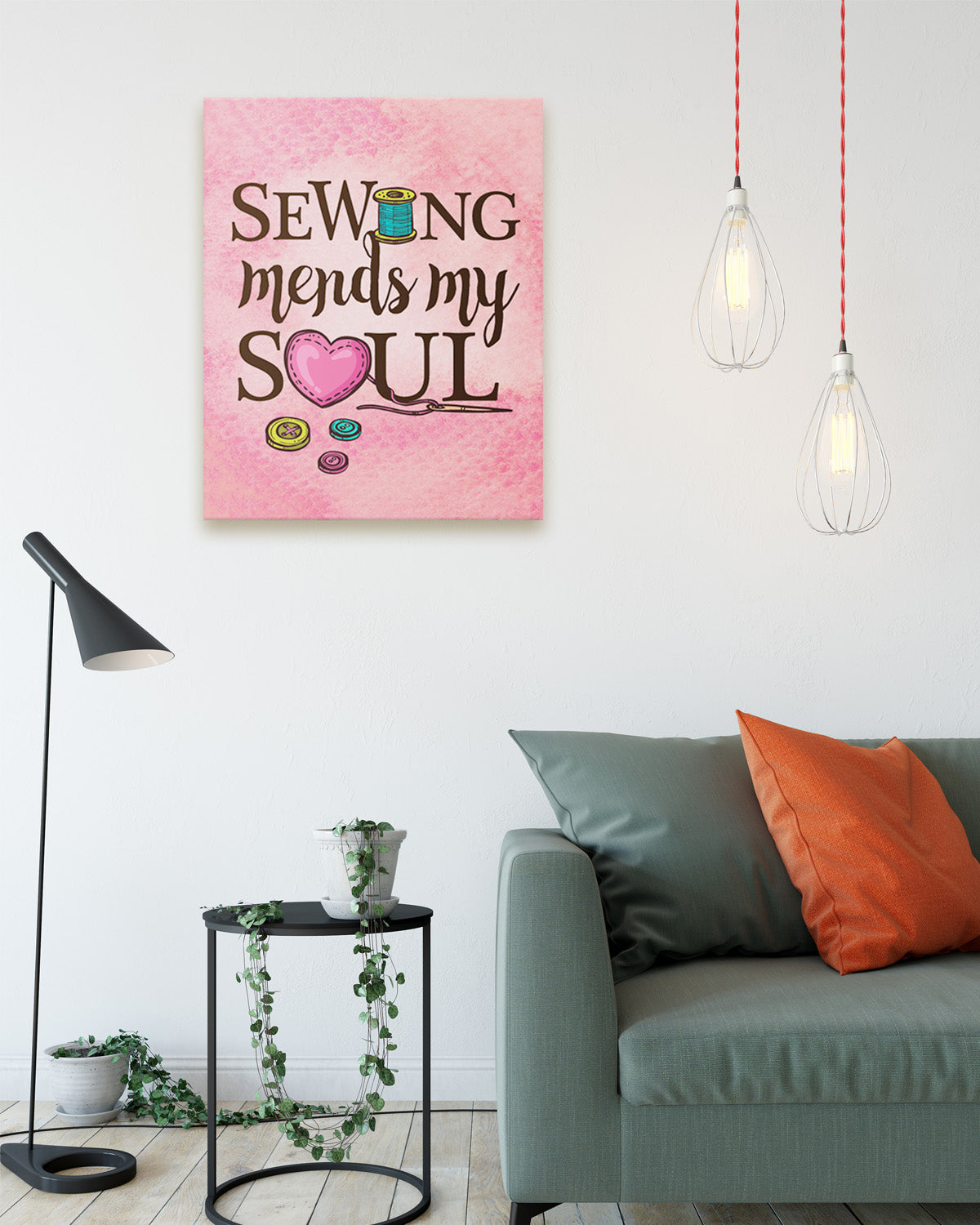 Sewing Mends My Soul - Sewing Wall Art Decor Print with a pink background - Poster & Canvas Sizes
