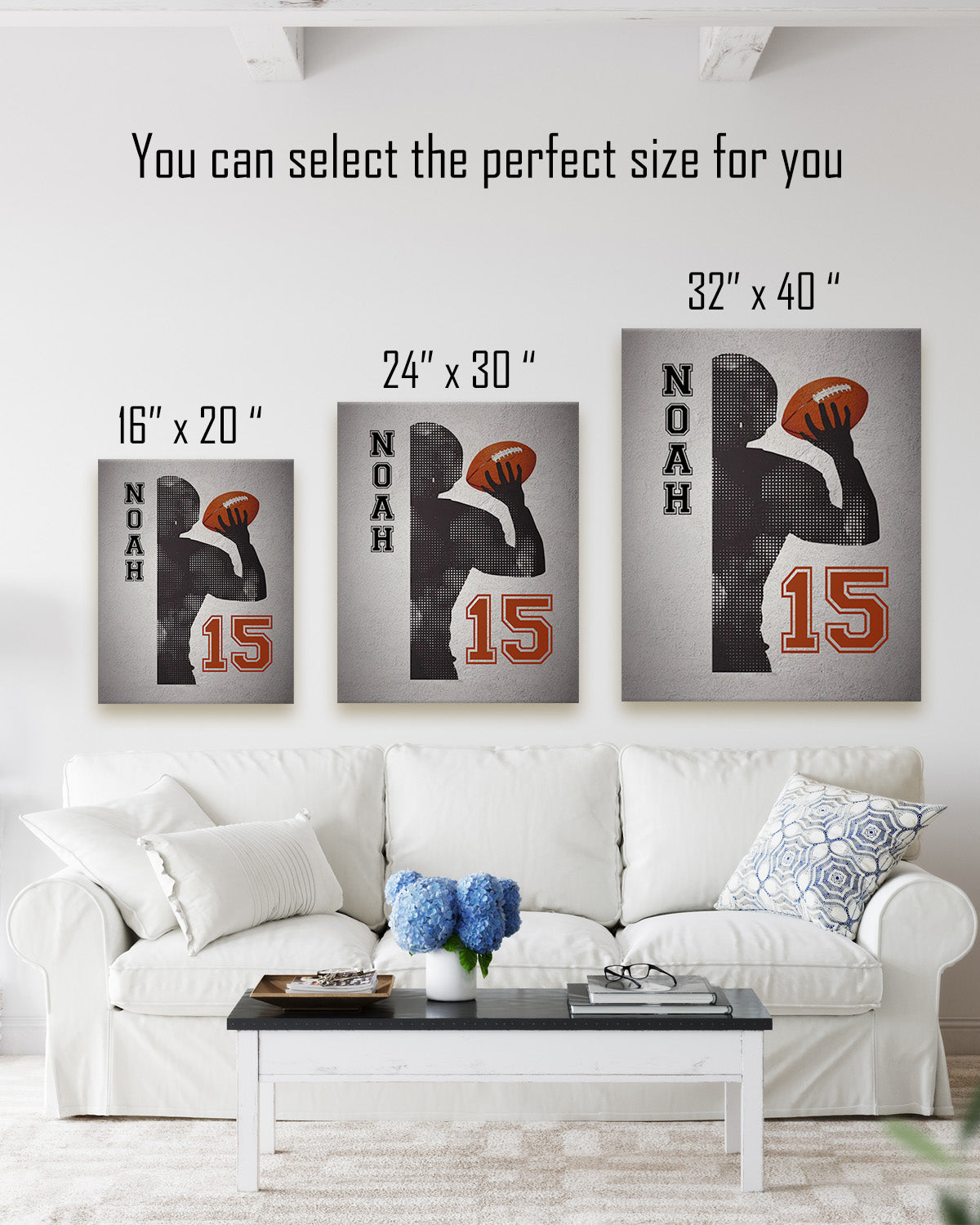 Football Wall Art for Boys Bedroom, Locker Room, or Coach Gift - Customizable with Last Name & Jersey Number - Motivational and Inspirational Football Quotes