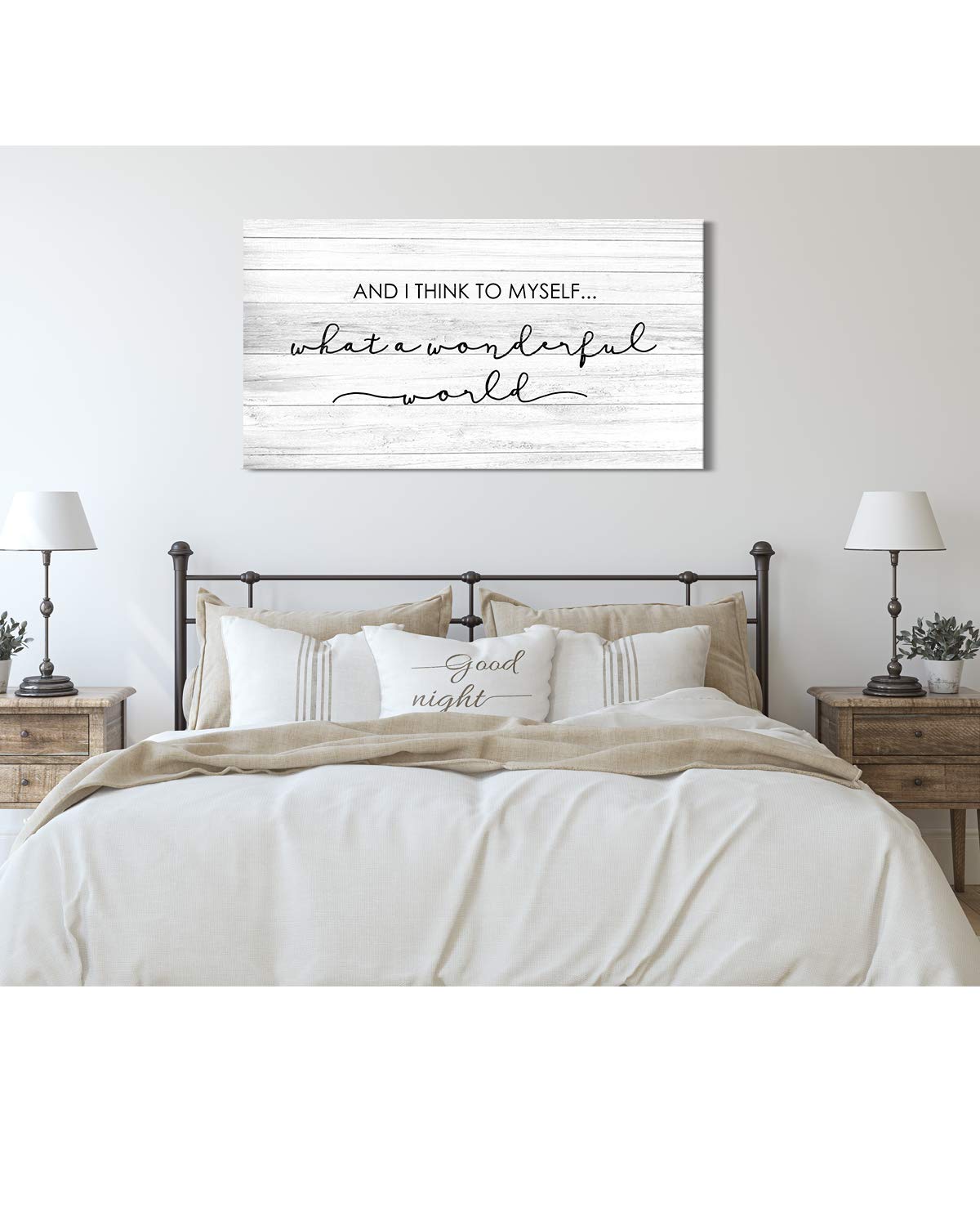 What A Wonderful World Wall Decor Art Canvas with Grey Woodgrain Background (Not Printed on Wood) - Ready to Hang - Great for above a couch, table, bed or more