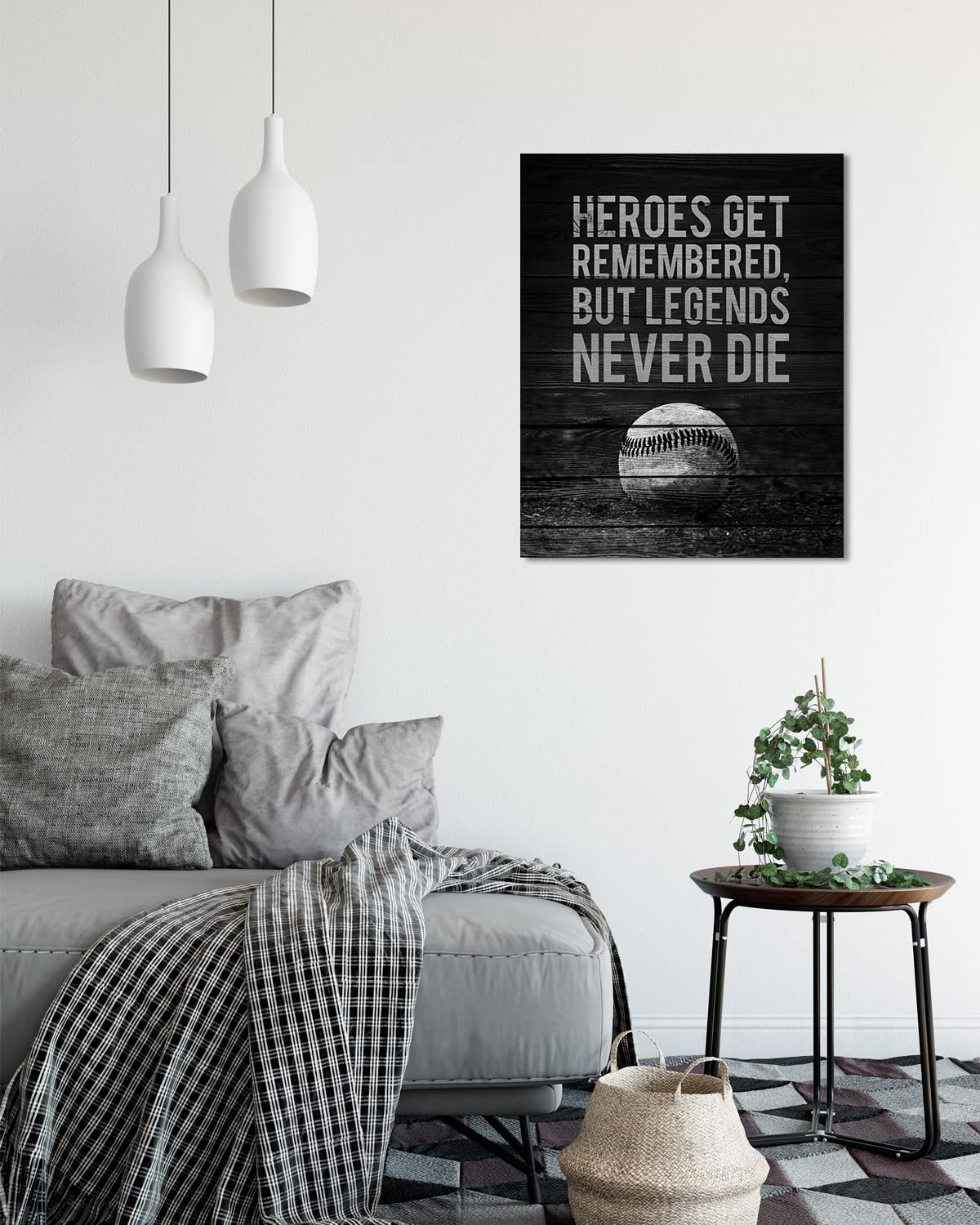 Heroes Get Remembered Legends Never Die - Baseball Motivational Sports Quotes - Baseball Wall Art for Boys Bedroom, Baseball Coach Gift - Inspirational Baseball Wall Decor