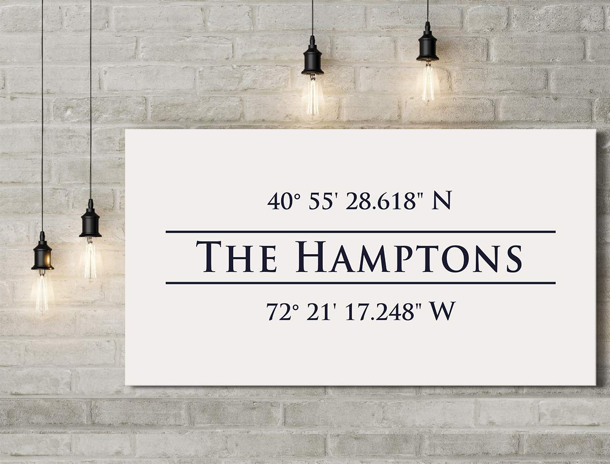 The Hamptons 40° 55' 28.618" N, 72° 21' 17.248" W - Wall Decor Art Canvas with an offwhite background - Ready to Hang - Great for above a couch, table, bed or more