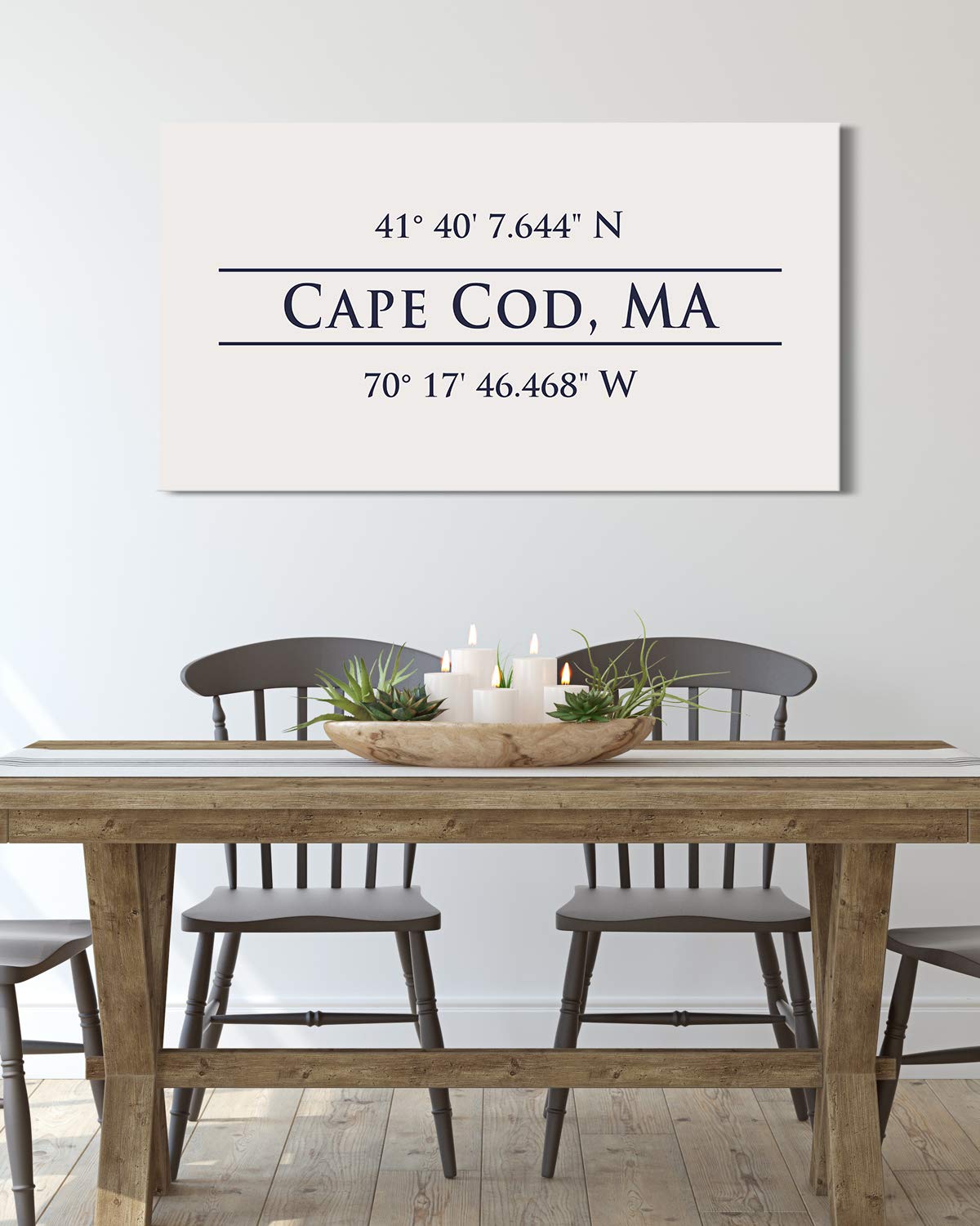 Cape Cod, MA 41° 40' 7.644" N, 70° 17' 46.468" W - Wall Decor Art Canvas with an offwhite background - Ready to Hang - Great for above a couch, table, bed or more
