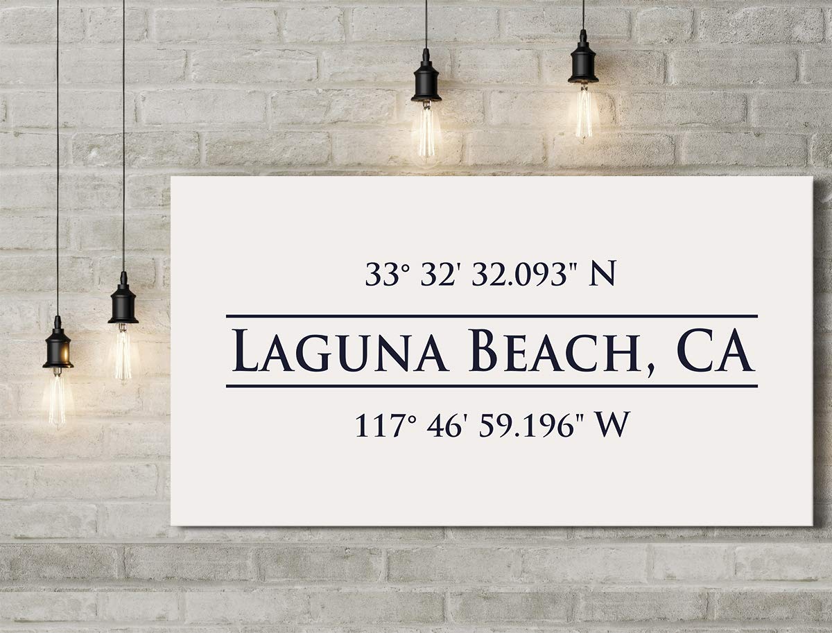 Laguna Beach, CA 33° 32' 32.093" N, 117° 46' 59.196" W - Wall Decor Art Canvas with an offwhite background - Ready to Hang - Great for above a couch, table, bed or more