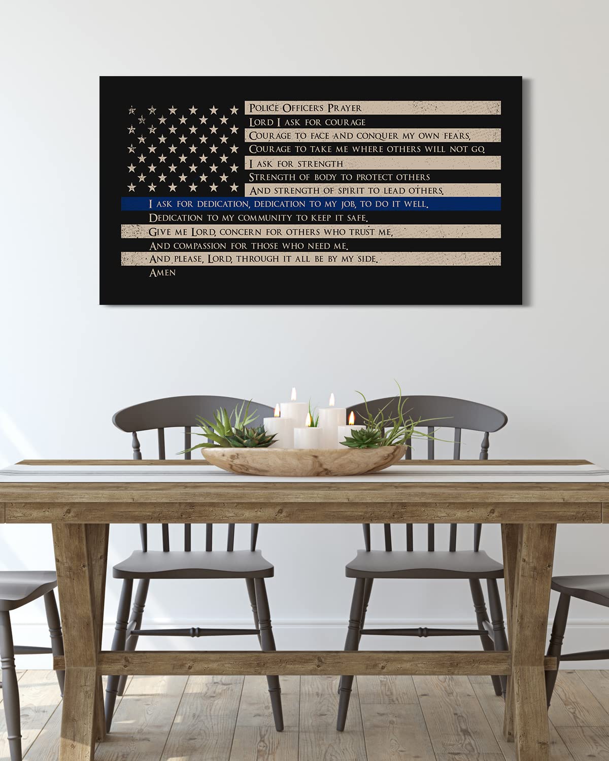Police Prayer Wall Art Canvas - Law Enforcement Gift - Police Officer Gifts - Thin Blue Line Flag - Police Academy Graduation - Police Officer Appreciation Wall Decor