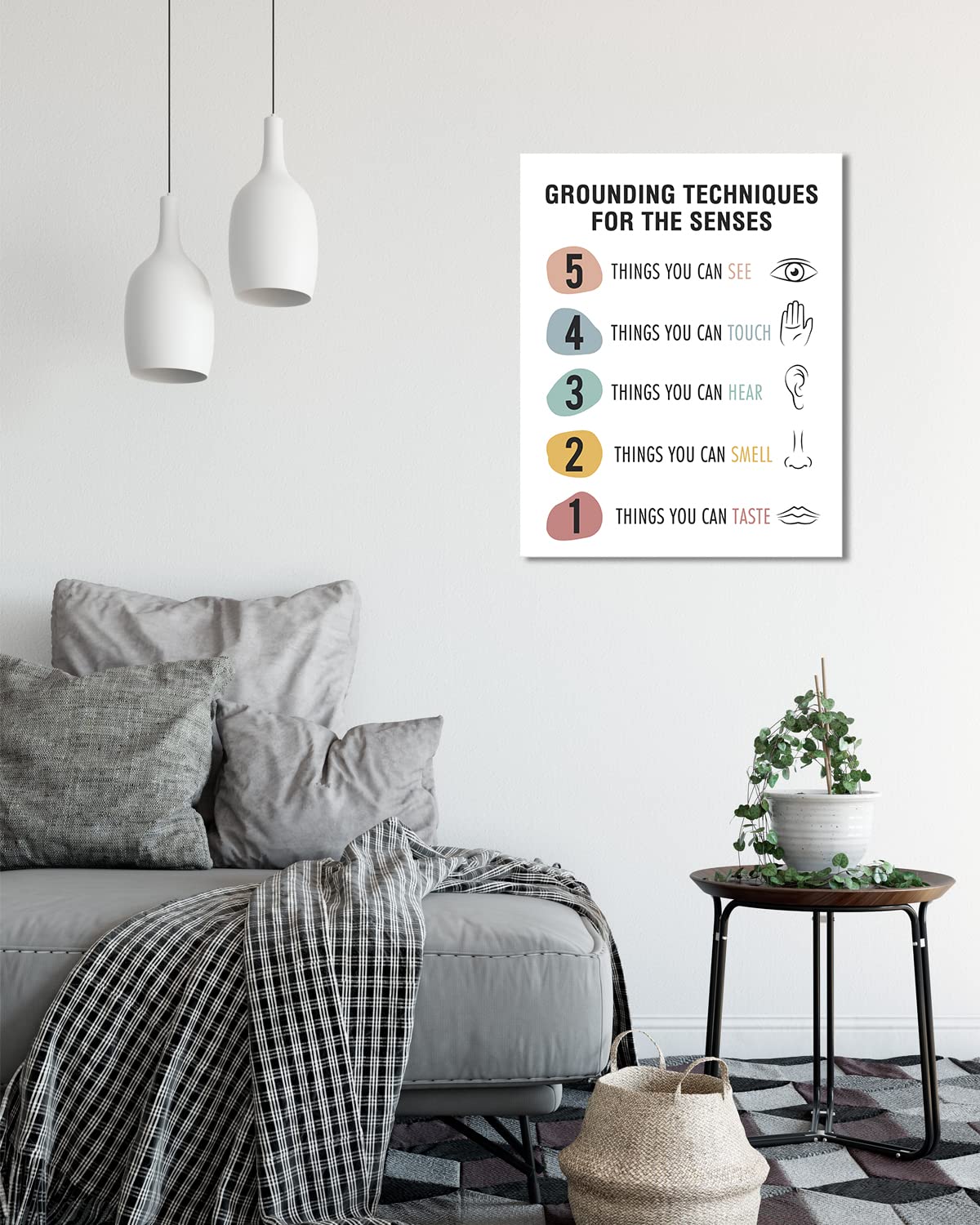 Grounding Techniques for the Senses - Wall Decor for Therapy Office - Mindfulness Wall Decor - Counseling Office - Mental Health Wall Art - School Psychologist, Therapist