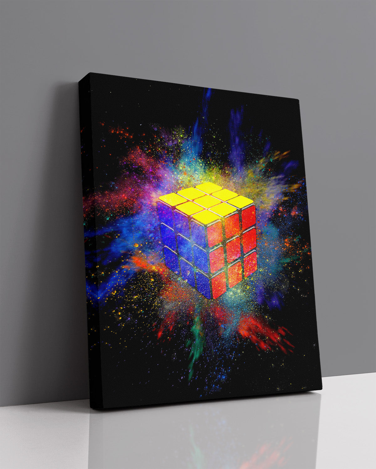 Govivo Rubik's Cube Color Burst - Wall Art Decor Print with a black background - Unframed artwork printed on your choice of photographic paper, poster or canvas