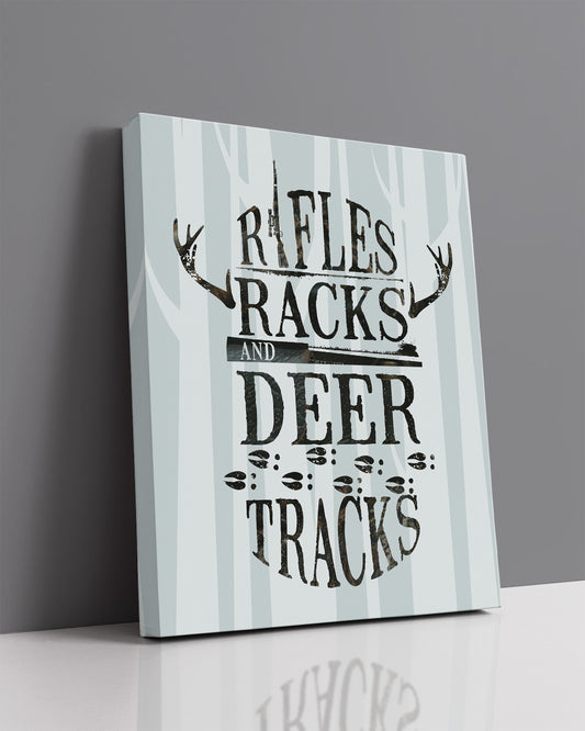 Rifles, Racks and Deer Tracks - Hunting Decor - Hunting Wall Art Decor - Gifts for Hunters - Rustic Hunting Cabin Decor - Farmhouse Hunting Wall Decor