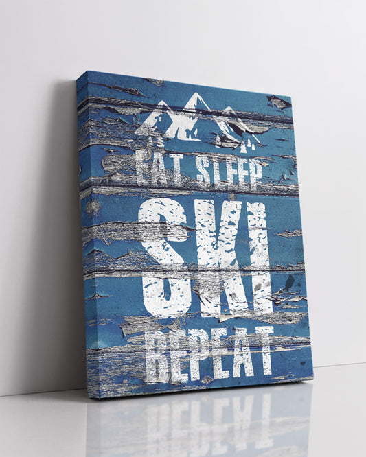 Eat Sleep Ski Repeat home decor - Ski room decor - Mountain wall art for farmhouse decor - Rustic skiing teen room decor - Lodge wall decor - Gift for coach and skier
