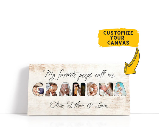 Customizable Grandma Photo Wall Art Canvas - Grand mother Personalized Horizontal Canvas