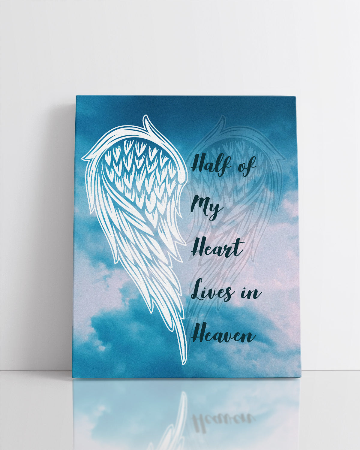 Half Of My Heart Lives In Heaven - Wall Decor Art Print with a sky background - artwork printed on canvas