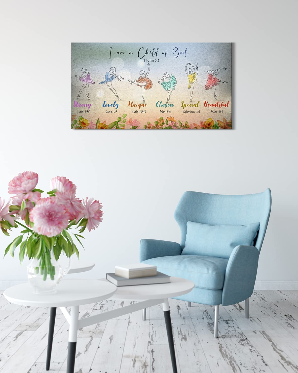 I Am a Child of God - Ballerina Canvas Wall Art - Christian Affirmations - Religious Encouragement Gifts for Girls - Motivational Positive Quotes for Girls and Women