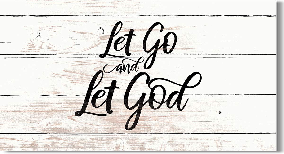 Let Go and Let God - Religious Wall Decor Art Canvas with Woodgrain Background (Not Printed on Wood) - Ready to Hang - Great for above a couch, table, bed or more