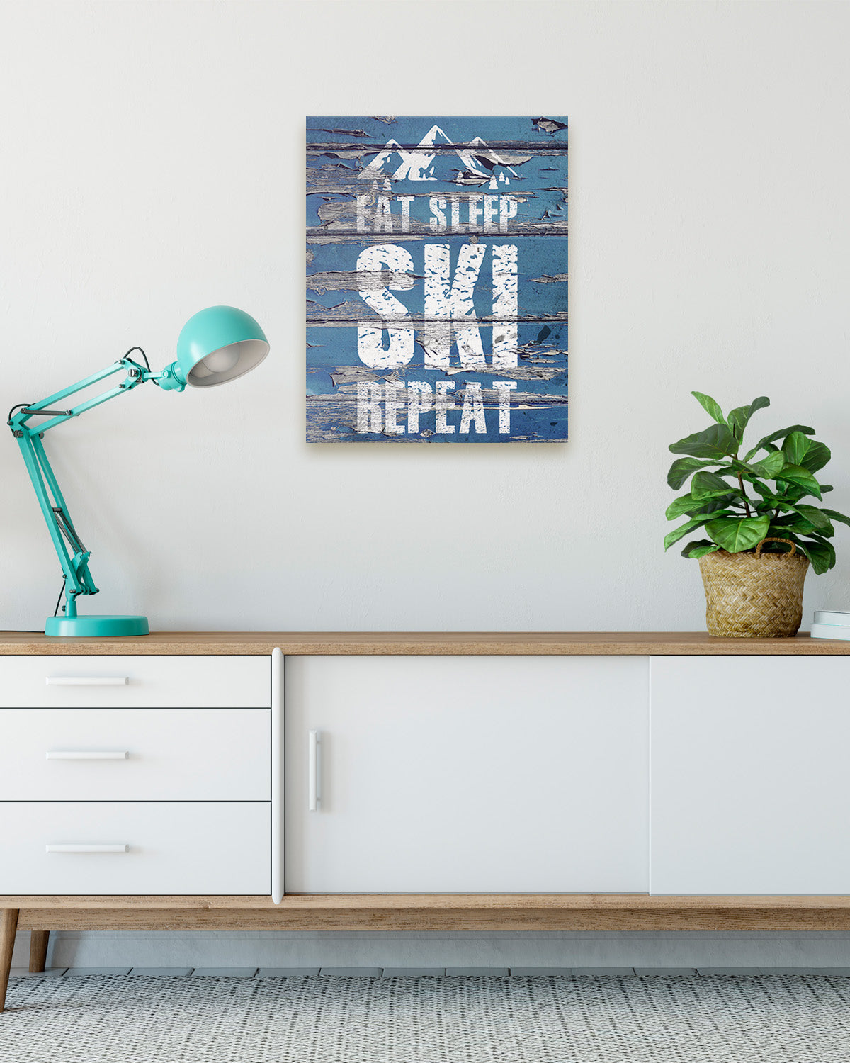 Eat Sleep Ski Repeat home decor - Ski room decor - Mountain wall art for farmhouse decor - Rustic skiing teen room decor - Lodge wall decor - Gift for coach and skier