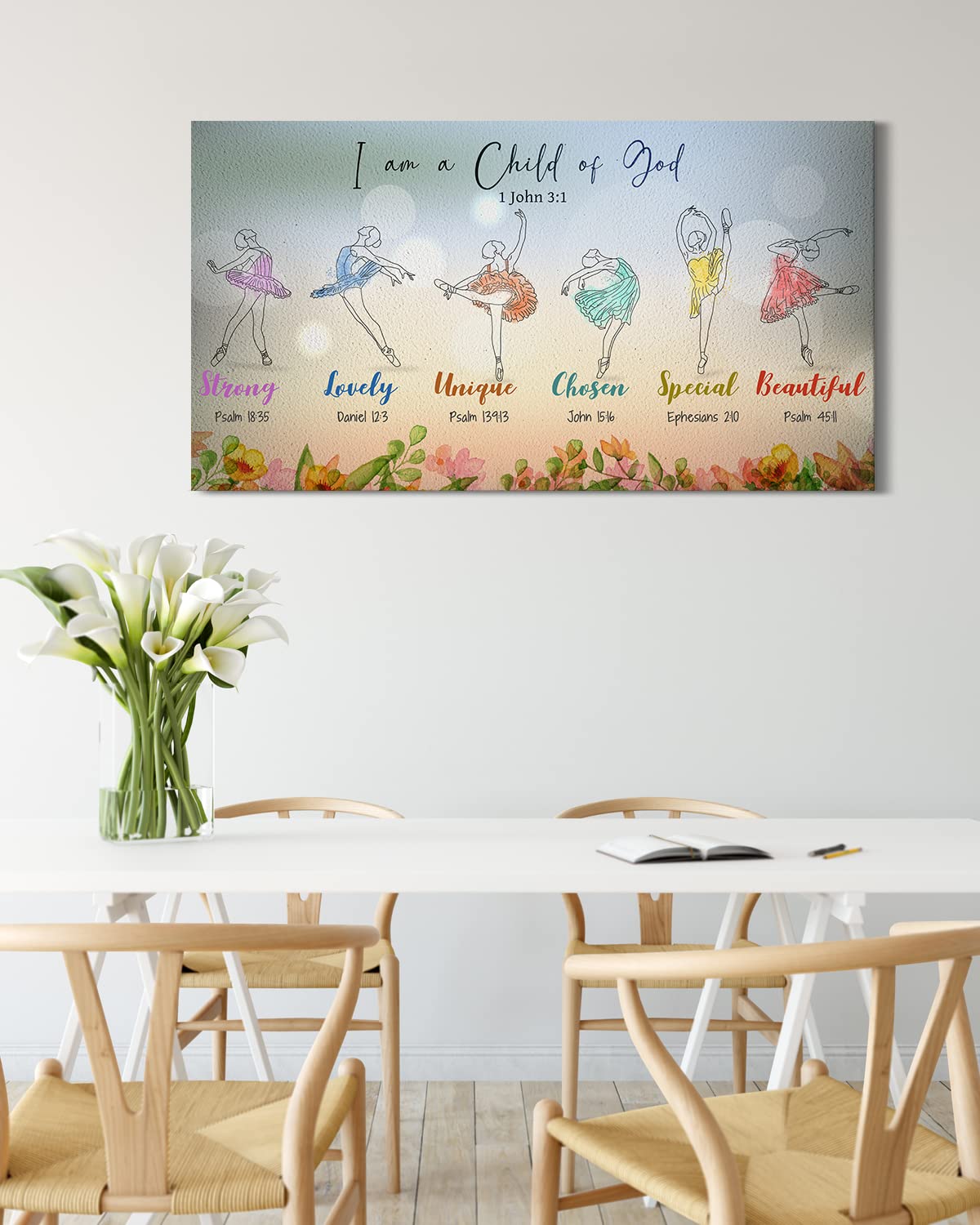 I Am a Child of God - Ballerina Canvas Wall Art - Christian Affirmations - Religious Encouragement Gifts for Girls - Motivational Positive Quotes for Girls and Women