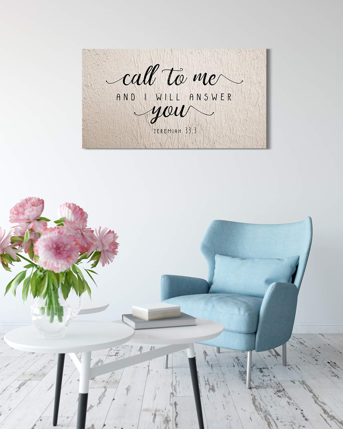 Call To Me and I Will Answer You Jeremiah 33:3 - Religious Wall Decor Art Canvas on Cream Background - Ready to Hang - Great for above a couch, table, bed or more