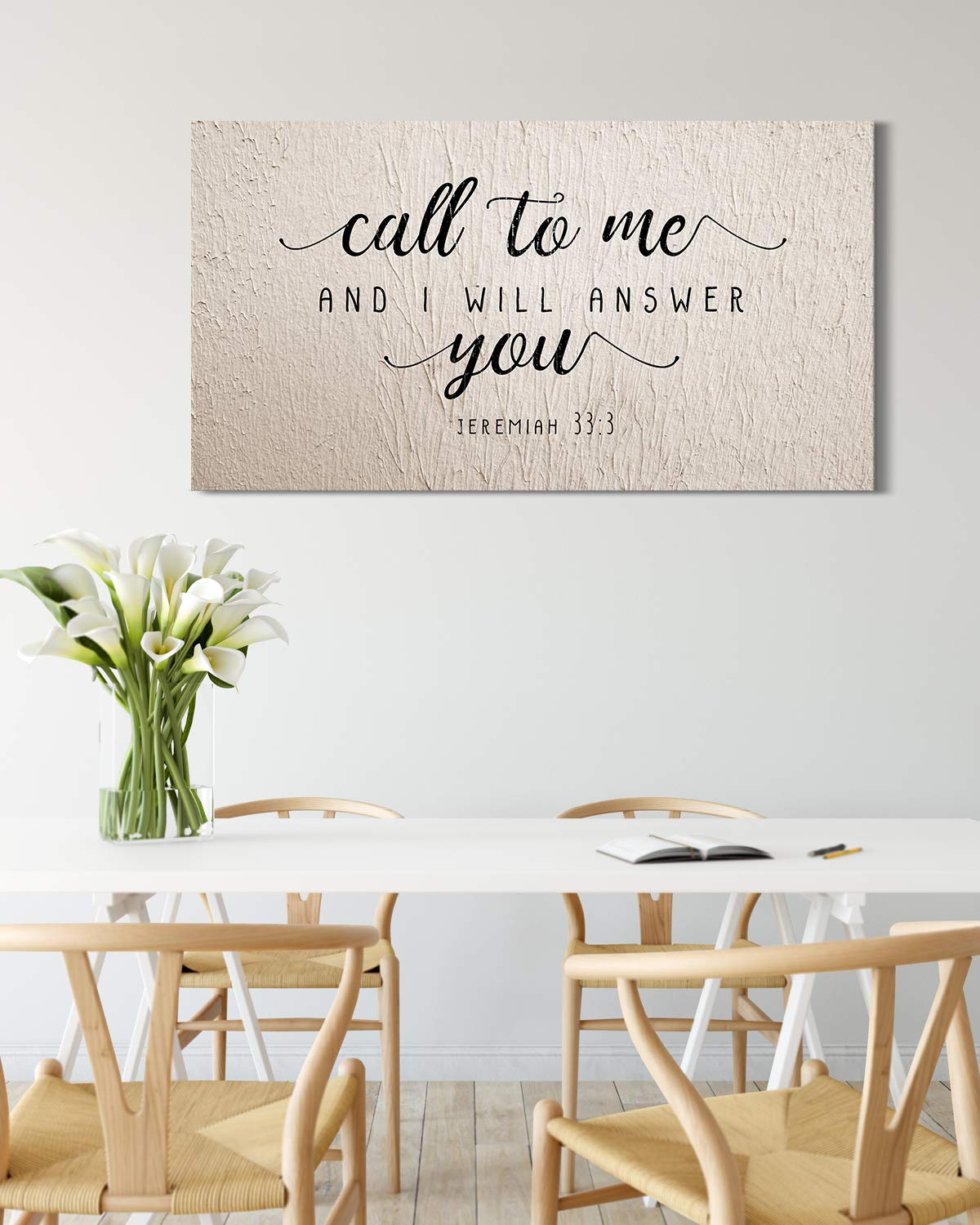 Call To Me and I Will Answer You Jeremiah 33:3 - Religious Wall Decor Art Canvas on Cream Background - Ready to Hang - Great for above a couch, table, bed or more