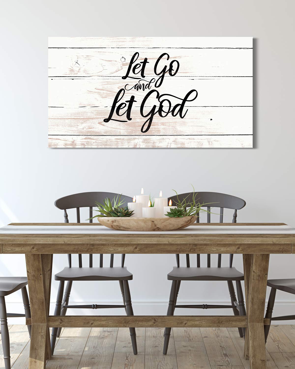 Let Go and Let God - Religious Wall Decor Art Canvas with Woodgrain Background (Not Printed on Wood) - Ready to Hang - Great for above a couch, table, bed or more