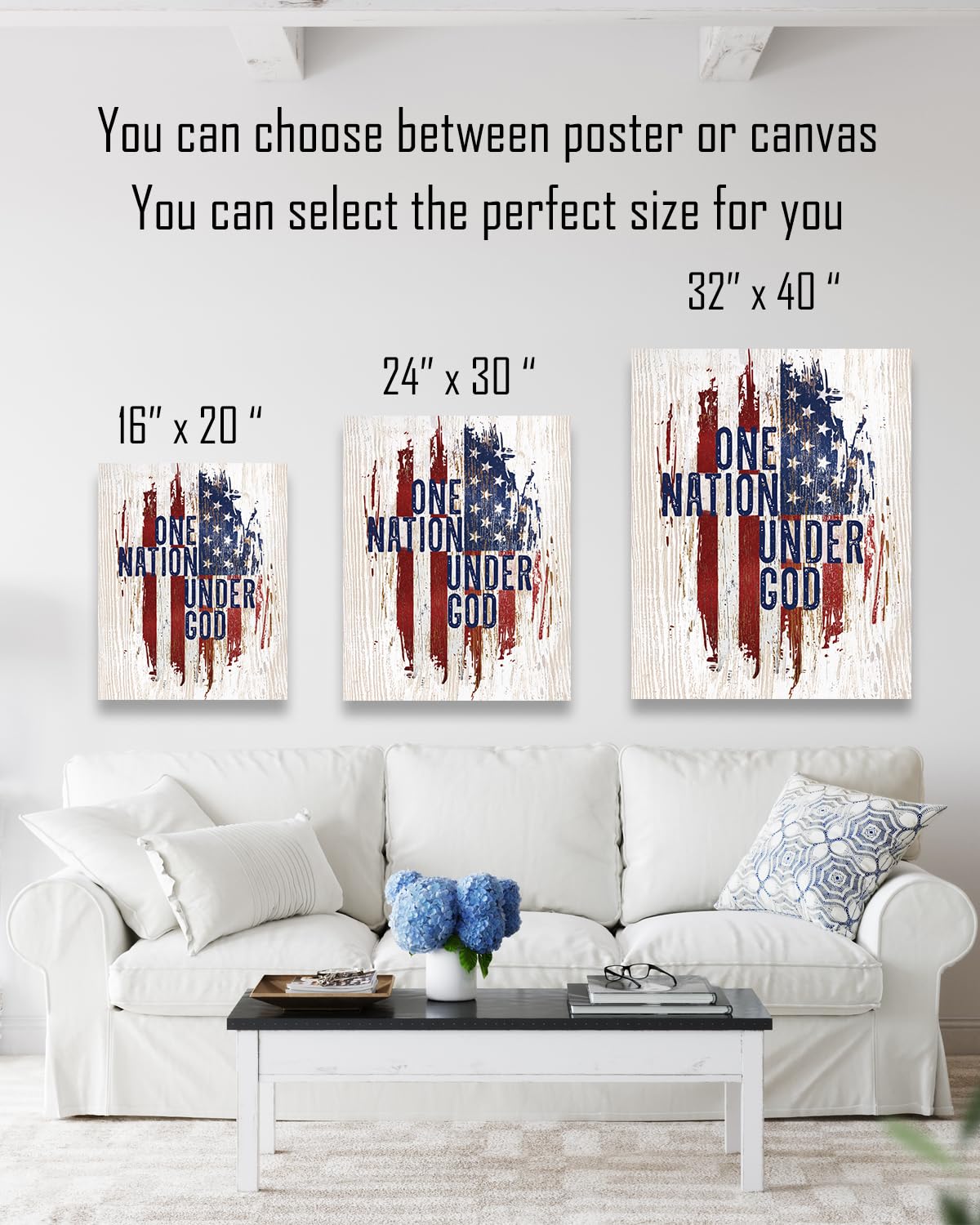 One Nation Under God American Flag Wall Art - Patriotic Wall Decor - Memorial Day, 4th of July Canvas - Gift for Americana, US History Buffs, Military Veterans, Patriots