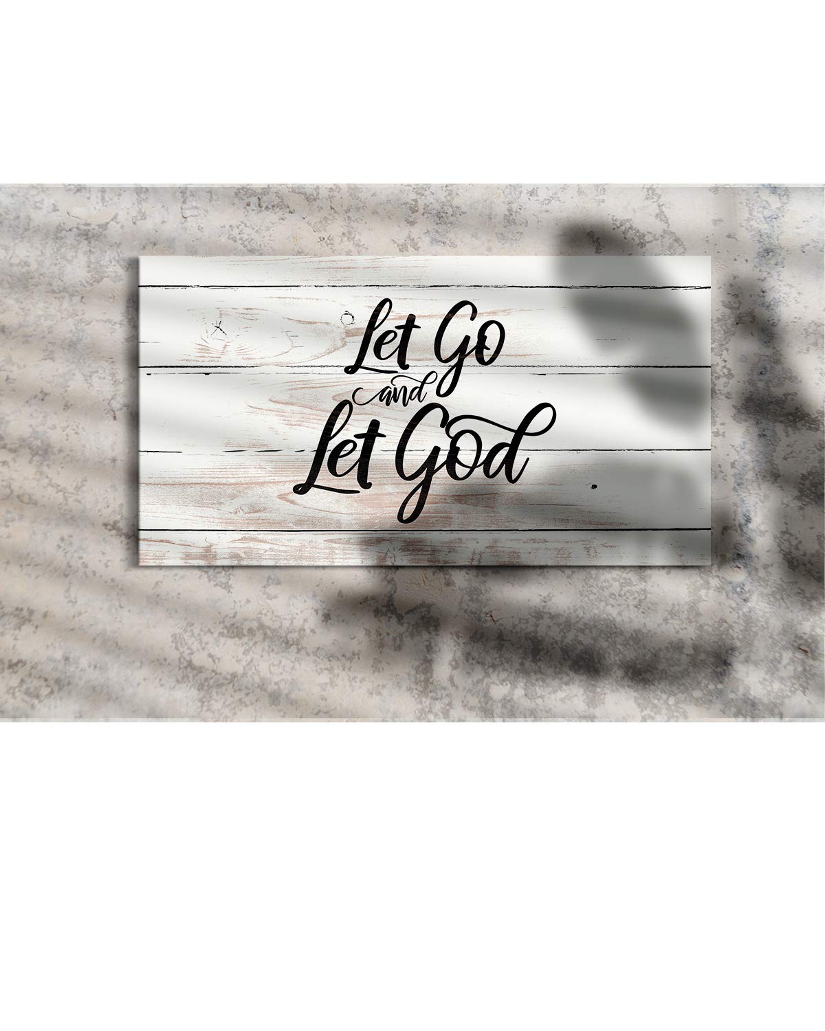 Let Go and Let God - Religious Wall Decor Art Canvas with Woodgrain Background (Not Printed on Wood) - Ready to Hang - Great for above a couch, table, bed or more