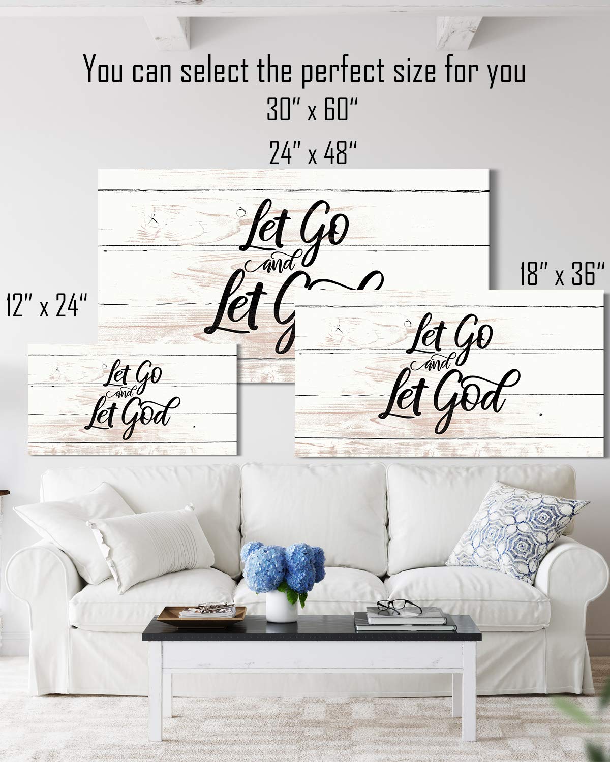 Let Go and Let God - Religious Wall Decor Art Canvas with Woodgrain Background (Not Printed on Wood) - Ready to Hang - Great for above a couch, table, bed or more