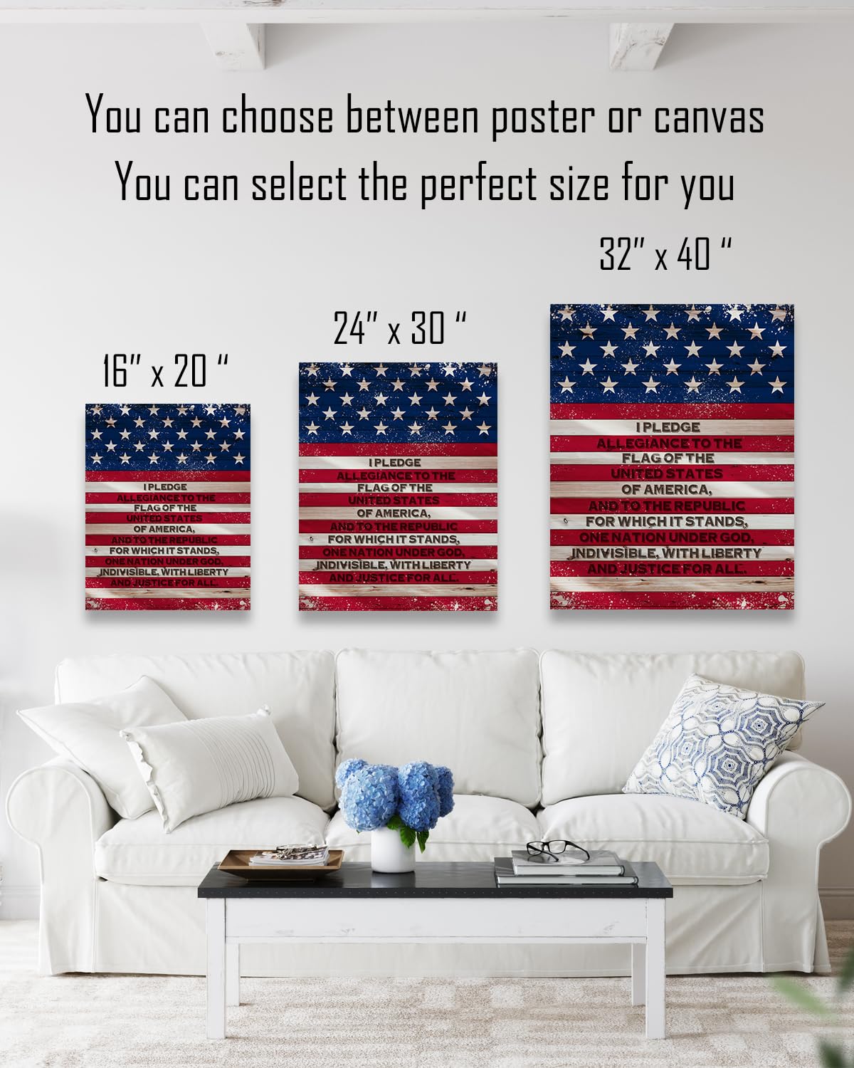 Pledge of Allegiance American Flag Wall Art - Patriotic Wall Decor - Memorial Day, 4th of July Canvas - Gift for Americana, US History Buffs, Military Veterans, Patriots