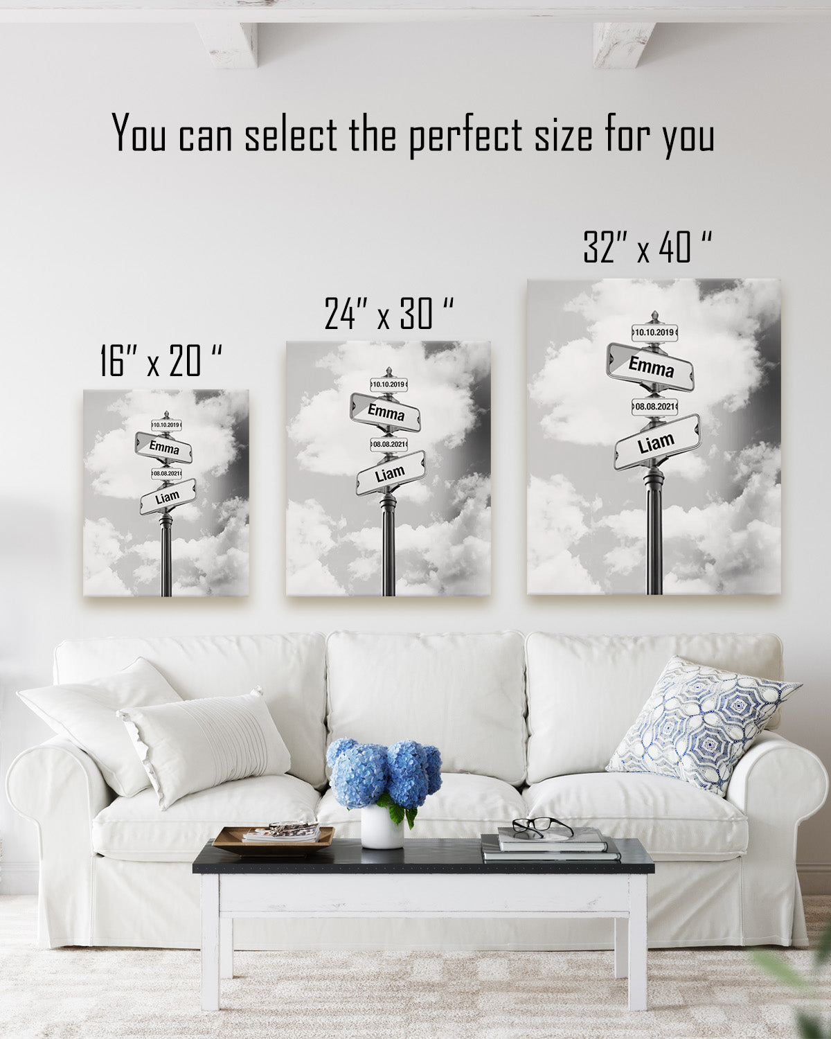 Customizable Street Sign Multi-Name Wall Art Canvas - Dates and Names - Family Personalized Sky Custom Vertical Canvas